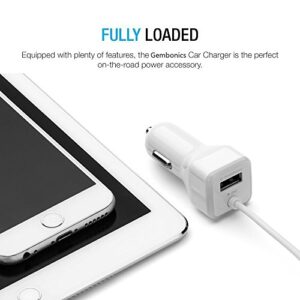 GEMBONICS Apple Certified iPhone Lightning Car Charger for iPhone 12, 11, X, XR, XS, 8, 8 Plus, 7, 7 Plus, 6S, 6S Plus, 6 Plus, SE, 5S, iPad Pro, Air 2, Mini 4 with Extra USB Port (White)