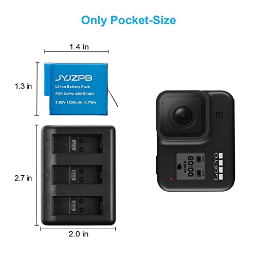 JYJZPB Replace Batteries for GoPro Hero 8 Battery, and Triple Fast Charger fit for GoPro Hero 8 Black Hero 7 Black and Hero 6 Black Camera(3 Pack Hero 8 Battery)