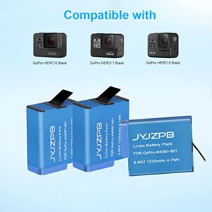 JYJZPB Replace Batteries for GoPro Hero 8 Battery, and Triple Fast Charger fit for GoPro Hero 8 Black Hero 7 Black and Hero 6 Black Camera(3 Pack Hero 8 Battery)