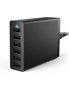 wall charger, anker 60w 6 port usb charging station, powerport 6 multi usb charger for iphone xs/max/xr/x/8/7/plus, ipad pro/air 2/mini/ipod, galaxy s9/s8/s7/edge/plus, note, lg, htc, and more