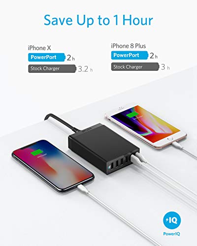Wall Charger, Anker 60W 6 Port USB Charging Station, PowerPort 6 Multi USB Charger for iPhone Xs/Max/XR/X/8/7/Plus, iPad Pro/Air 2/Mini/iPod, Galaxy S9/S8/S7/Edge/Plus, Note, LG, HTC, and More
