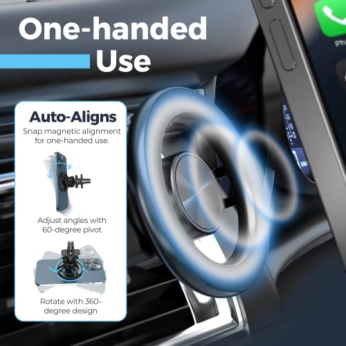Power Theory Magnetic Phone Holder for Car, MagSafe Compatible, Easy Install, Vent and Dash Mount, One Hand, Secure, Portrait or Landscape, [iPhone 14 Pro Max/14 Pro /14/14 Plus, iPhone 13/12 Series]