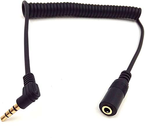 Coiled Stereo Audio Cable, Haokiang 90 Degree 3.5mm 4 Pole TRRS Male to Female Spring Aux Adapter Translator Cable for Home/Car Stereo,Phone,Headset and More(M/F TRRS)