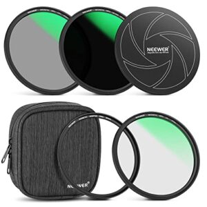 neewer 67mm 5-in-1 magnetic lens filter kit, includes neutral density nd1000+mcuv+cpl+adapter ring+filter cap with 42-layer coating/ultra slim/scratch resistant hd optical glass&water-resistant pouch