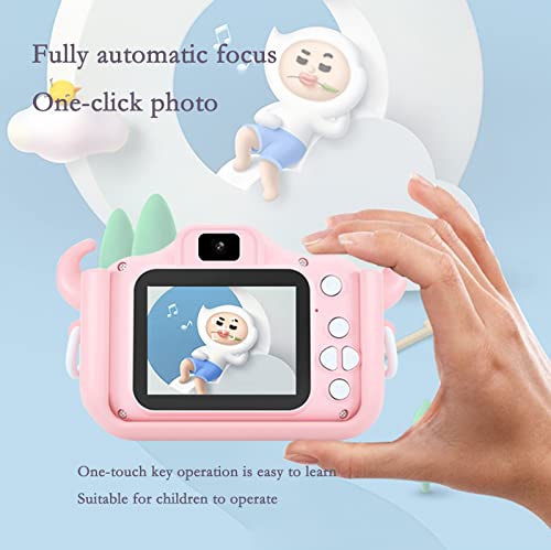 SLSFJLKJ Kids Camera with Silicone Case, Video Camera for Children with Fun Games, Kids Digital Camera with Special Effects, Rechargeable Battery, Ideal for Boys and Girls (Pink Cow 8G)