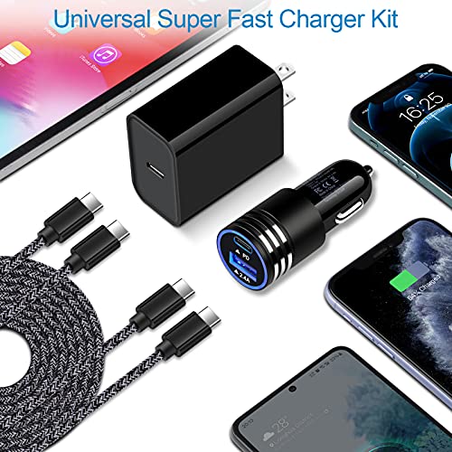 Super Fast Charger for Samsung Galaxy S23 S22 S21 Ultra S20 FE 5G Z Fold 4 Z Flip 4 Note 20 A14 A04s A03s A13 5G A53 A12 A52, 20W USB C Wall Charger, 30W Car Charger, 2-Pack 6ft USB C to USB C Cable