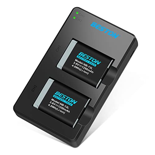 BESTON 2-Pack NB-13L Battery Pack and Rapid USB Charger for Canon PowerShot SX620 HS, SX720 HS, SX730 HS, SX740 HS, G1 X Mark III, G5 X, G7 X, G7 X Mark II, G9 X, G9 X Mark II Cameras