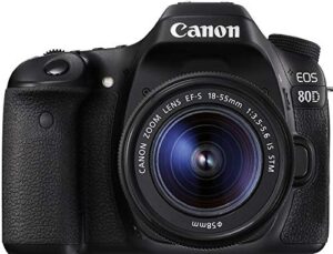 canon digital slr camera body [eos 80d] with ef-s 18-55mm f/3.5-5.6 image stabilization stm lens with 24.2 megapixel (aps-c) cmos sensor and dual pixel cmos af – black