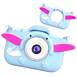 slsfjlkj video camera for children with fun games, kids digital camera with special effects, rechargeable battery, ideal for boys and girls age 3 4 5 6 7 8 9 10 year old (blue elephant 8g)