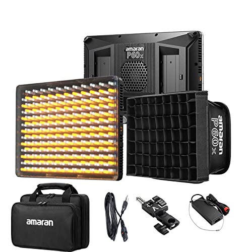 Aputure Amaran P60X Led Video Light Bi-Color 60W Video Panel Light Support Sidus Link APP, OLED Screen, Dual Power Supply Methods