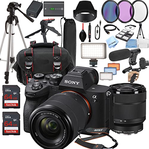 Sony a7 IV Mirrorless Camera with 28-70mm Lens + LED Always on Light + 128GB Memory, Filters, Case, Tripod + More (32PC Bundle Kit)