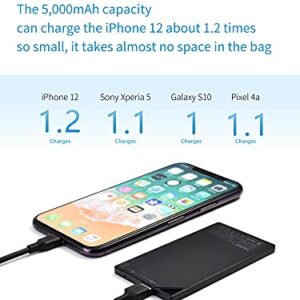 TNTOR Ultra Slim Power Bank 5000mAh, 0.24in Ultra Thin Battery Pack with Portable Short Charging Cable, Small Portable Phone Charger -Compatible with iPhone Series only