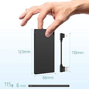 TNTOR Ultra Slim Power Bank 5000mAh, 0.24in Ultra Thin Battery Pack with Portable Short Charging Cable, Small Portable Phone Charger -Compatible with iPhone Series only