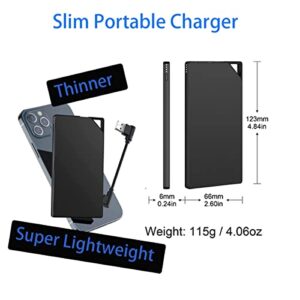 TNTOR Ultra Slim Power Bank 5000mAh, 0.24in Ultra Thin Battery Pack with Portable Short Charging Cable, Small Portable Phone Charger -Compatible with iPhone Series only