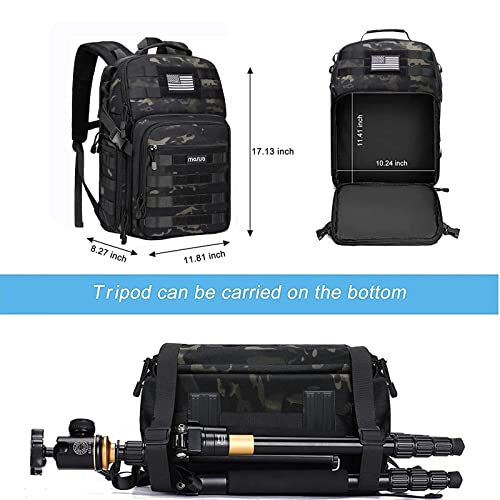 MOSISO Camera Backpack, DSLR/SLR/Mirrorless Photography Tactical Camera Bag Case with Tripod Holder & 15-16 inch Laptop Compartment & USA Flag Compatible with Canon/Nikon/Sony, Night Camouflage