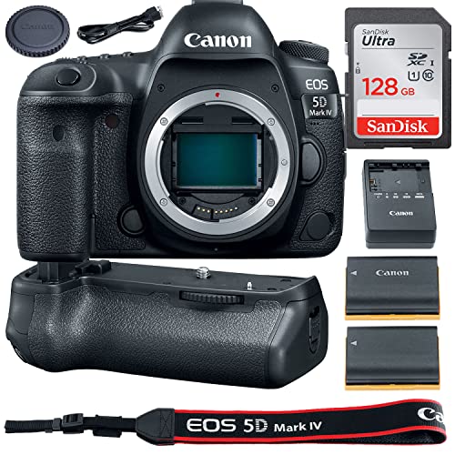 Canon EOS 5D Mark IV Full Frame Digital SLR Camera Body Bundle + 128GB Ultra High Speed Memory + Battery Grip and Extra Battery