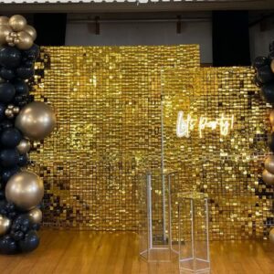 Gold Shimmer Wall Backdrop- SHIMMERHOO -24 pcs Decorations Panel Sequin Panels for Wedding Engagement Birthday Anniversary Party Decoration, Glitter Bling Sequins Photo Backdrops Sheets（Gold）