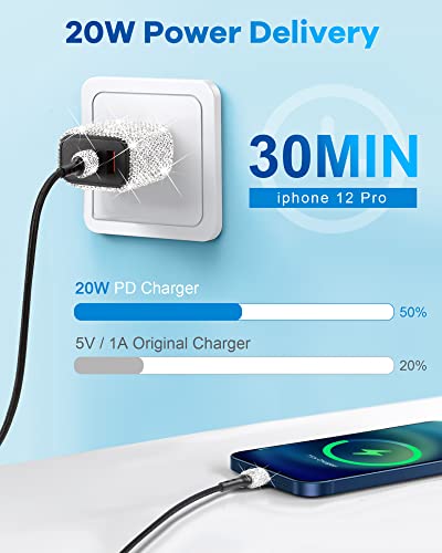 iPhone Fast Charger, [Apple MFi Certified] 20W Bling USB C Wall Charger PD + QC Dual Port Adapter with 3.2FT Type-C to Lightning Cable Compatible with iPad iPhone 14 13 12 Pro Max Mini 11 Xs(White)