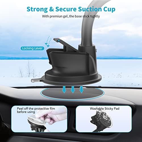 APPS2Car Magnetic Car Phone Mount with 13-inch Flexible Long Arm & 6 Strong Magnets, Anti-Shake Cell Phone Holder for Truck Car Windshield Dashboard, Strong Suction Car Mount for iPhone Smartphones