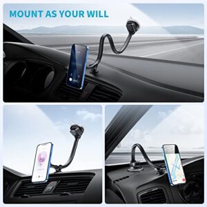 APPS2Car Magnetic Car Phone Mount with 13-inch Flexible Long Arm & 6 Strong Magnets, Anti-Shake Cell Phone Holder for Truck Car Windshield Dashboard, Strong Suction Car Mount for iPhone Smartphones