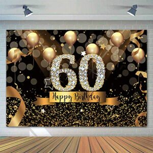 Sensfun Happy 60th Birthday Backdrop for Adult Party 8x6ft Bokeh Circle Glitter Gold Balloon Photography Background Sixty Birthday Black Gold Party Backdrops Diamond 60th Birthday Vinyl Photo Banner