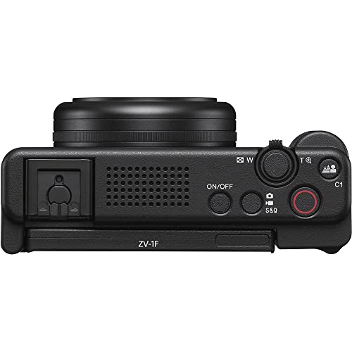 Sony ZV-1F Vlogging Camera (Black) (ZV1FB) + 2 x 64GB Card + 2 x NPBX1 Battery + Card Reader + Corel Photo Software + LED Light + Compact Mic + Case + Charger + More