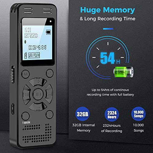 32GB Digital Voice Recorder for Lectures Meetings - EVIDA 2324 Hours Voice Activated Recording Device Audio Recorder with Playback,Password