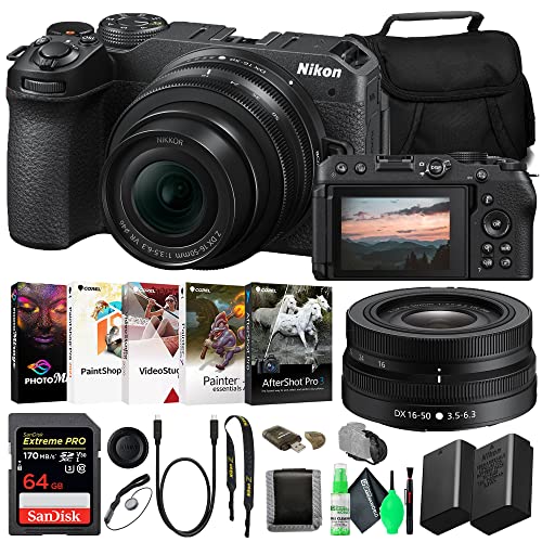 Nikon Z30 Mirrorless Digital Camera with 16-50mm Lens (1749) Bundle with 64GB Extreme PRO Card + EN-EL25 Extra Battery + Corel Photo Software + Camera Bag + Cleaning Kit + More