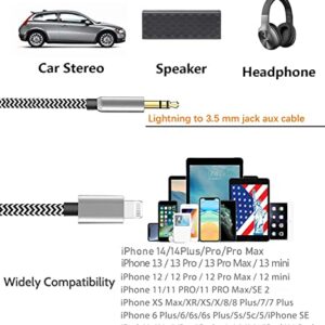 Aux Cord for iPhone 3.3Ft,[Apple MFi Certified] Lightning to 3.5mm Aux Audio Nylon Braided Cable Compatible with iPhone14/13/12/11/XS/XR/X 8 7 6/iPad/iPod to Car/Home Stereo, Speaker,Headphone All iOS