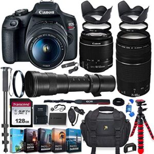 canon eos rebel t7 dslr camera with 18-55mm is ii lens + canon ef 75-300mm iii and 420-800mm preset zoom lens + 128gb memory + filters + editing software + spider flex tripod + professional bundle