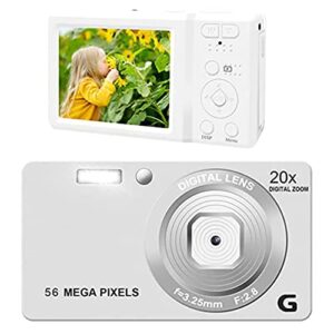 digital cameras for photoggraphy, 4k 56mp vlogging camera with 2.7 inch lcd display autofocus & time lapse compact portable mini cameras for travel and photography (white)