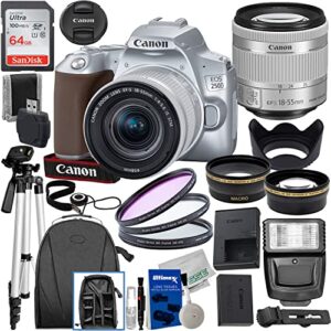 ultimaxx essential accessory bundle with canon eos 250d (rebel sl3) & ef-s 18-55mm f/4-5.6 is stm lens (silver) – includes: sandisk 64gb ultra sdxc, 3pc multi-coated uv filter kit & more (25pc bundle)
