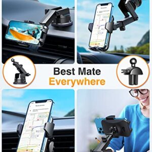 [2023 Upgraded] VANMASS Car Dashboard Phone Holder Mount [Super Suction Cup] Compatible for iPhone 13 Pro Max 12 11 X Xr Xs 8 7 Plus Mini Se Universal Cell Phone Windshield Vent Handsfree Cradle,Black