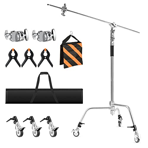 10.8ft/330cm Heavy Duty C Stand All-Metal Adjustable Century Stand with 4.2ft/128cm Holding Boom Arm,Wheels,for Photography Studio Video Reflector, Umbrella, Softbox and Monolight