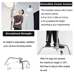 10.8ft/330cm Heavy Duty C Stand All-Metal Adjustable Century Stand with 4.2ft/128cm Holding Boom Arm,Wheels,for Photography Studio Video Reflector, Umbrella, Softbox and Monolight