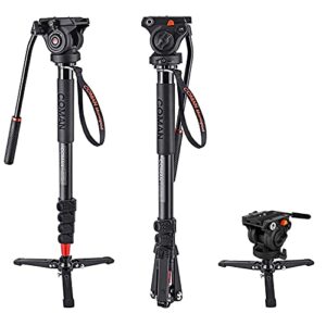 monopod, coman kx3232 73.2 inch professional monopod tripod lightweight aluminum telescopic camera monopod with feet and pan tilt fluid head for dslr video cameras