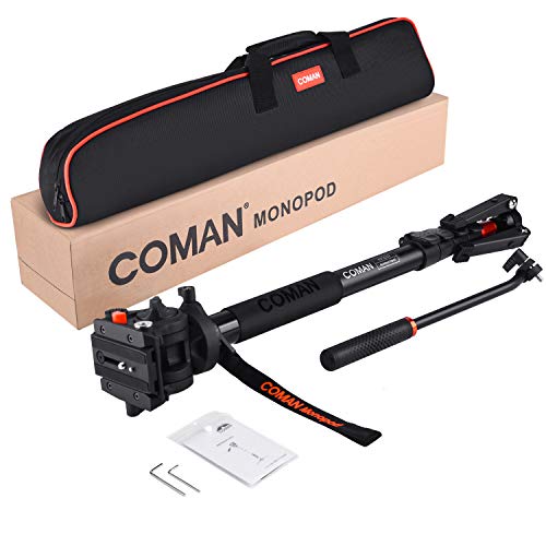 Monopod, COMAN KX3232 73.2 inch Professional Monopod Tripod Lightweight Aluminum Telescopic Camera Monopod with feet and Pan Tilt Fluid Head for DSLR Video Cameras