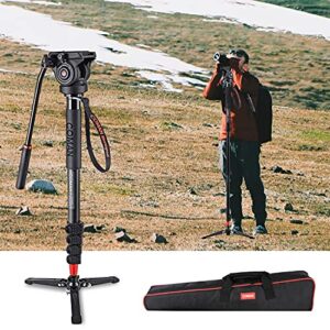 Monopod, COMAN KX3232 73.2 inch Professional Monopod Tripod Lightweight Aluminum Telescopic Camera Monopod with feet and Pan Tilt Fluid Head for DSLR Video Cameras