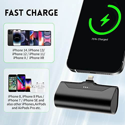 Portable Charger for iPhone 5200mAh Battery Pack iPhone Mini Power Bank 20W PD Fast Charging Compatible with iPhone Backup Charger for iPhone 14 13 12 11 8 7 XR XS Pro Max AirPods (iPhone Interface)