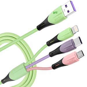 multi charging cable 2pack 3ft, 3 in 1 5a multiple usb fast charger cord adapter with lightning/type c/micro usb port, compatible with iphone/samsung galaxy/pixel/phones/tablets and more (green)