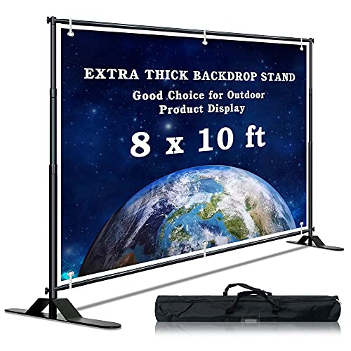 INNOVSIGN 8x10 ft Adjustable Backdrop Banner Stand, Heavy Duty Telescoping Step and Repeat Background Stand for Photography Backdrop and Trade Show Display (Thick)