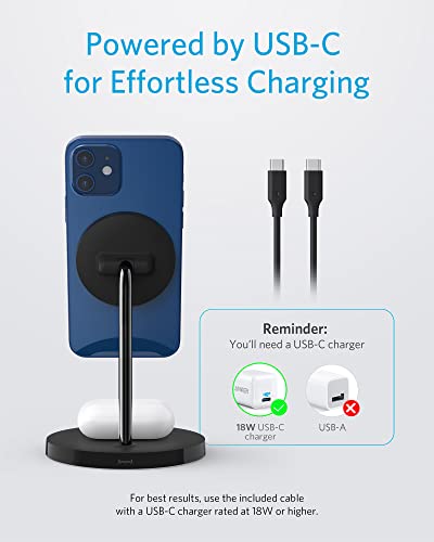 Anker Wireless Charging Stand, PowerWave 2-in-1 Magnetic Stand Lite with USB-C Cable, for iPhone 14/14 Pro/14 Plus/14 Pro Max/13/13 Pro /13 Pro Max, AirPods 2/Pro (No AC Adapter)