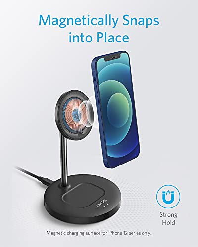 Anker Wireless Charging Stand, PowerWave 2-in-1 Magnetic Stand Lite with USB-C Cable, for iPhone 14/14 Pro/14 Plus/14 Pro Max/13/13 Pro /13 Pro Max, AirPods 2/Pro (No AC Adapter)