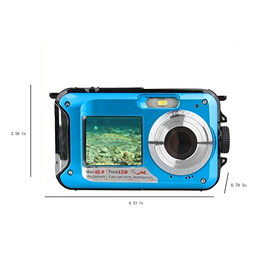 TOUMENY Waterproof Digital Camera, Full Hd 2.7K 48Mp16X Digital Zoom Video Recorder, Self-Timer Dual Screen