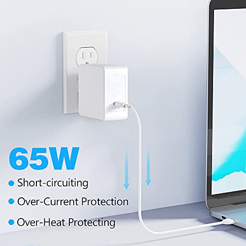 65W USB C Fast Charger, PD Wall Charger for MacBook, Lenovo 65W Laptop,Dell/HP Laptops,iPad, iPhone with Two 3.2-inch USB C to C and Type C to Type A Charging Cables Type C Wall Charger Lotorasia