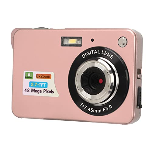 4K 48MP Vlogging Camera, Anti Shake Digital Camera with 2.7in LCD Display, 8X Zoom Photography Camera for Kids, with Fill Light, Up to Memory Card 128G (Pink)