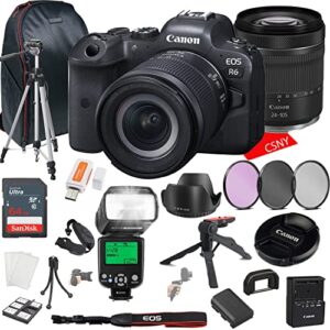 canon eos r6 mirrorless camera w/rf 24-105mm f/4-7.1 is stm lens + 64gb memory + back pack case + tripod, ttl flash, filters, & more (28pc bundle)