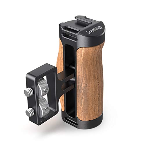 SMALLRIG Wooden Mini Handle Side Handgrip with 1/4"-20 Screws for Mirrorless Digital Camera DSLR Camera Small Camera Cage with Cold Shoe Mount Built-in Wrench, Up and Down Adjustable - 2913