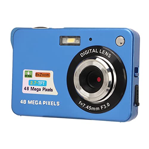 4K 48MP Vlogging Camera, Anti Shake Digital Camera with 2.7in LCD Display, 8X Zoom Photography Camera for Kids, with Fill Light, Up to Memory Card 128G (Blue)