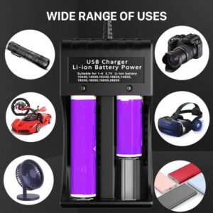 Galaxy SHENMZ 2 Pack Battery for 3.7V 3400mAh Flat Top Battery, Rechargeable, 2 Bay USB Battery Charger for Flashlight, Camera, Small Fan, Sound Equipment.…